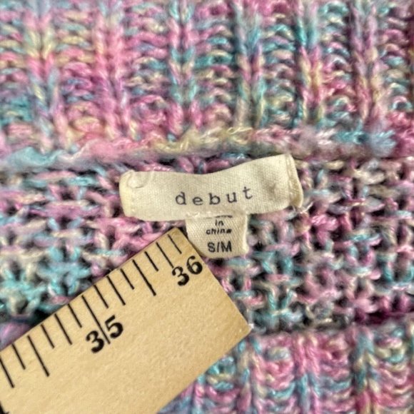 Debut Sweater Womens Small S/M Purple Rainbow Open Knit Lightweight Short Casual - Picture 2 of 14